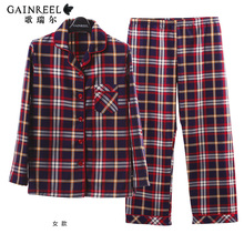 Spring song Riel casual long sleeved plaid men and women who tracksuit couple can Waichuan Pyjamas