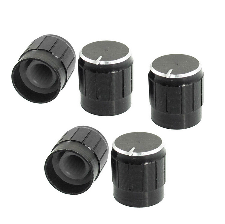 10 Volume Control Rotary Knobs Black for 6mm Dia Knurled Shaft Potentiometer