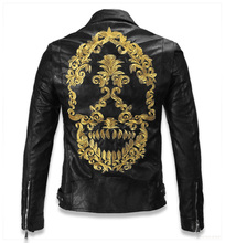 2015 Limited Half Coat Mens Leather Jacket The Men’s Top Carrie P Turnhoukin Embroidered Leather Jacket Skull Locomotive 443p300