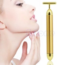 Free Shipping 24K Golden Pulse Beauty Bar Waterproof T Shape Facial Roller Massager Skin Care Tool