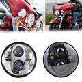 LED Harley Headlight Kit 5 75 Inch Round Headlamp LED Auxiliary Lamps DRL High Low Beam