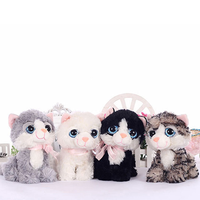 19 СМ Малый Kawaii БОЛЬШИЕ ГЛАЗА ПЛЮШЕВЫЕ КОШКИ Мягкие игрушки Серый белый Черный Коричневый Котенок Мягкие Игрушки для Детей детские Подарки 120106548