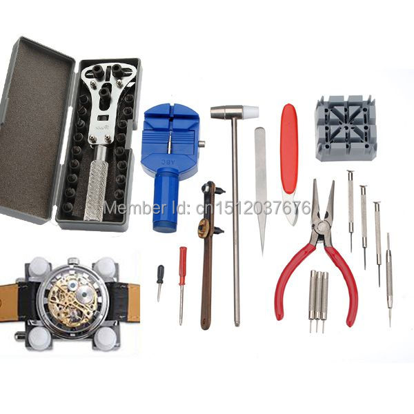 Free Shipping High Quality Universal 16pc Deluxe Watch Back Case Opener Tool Kit Repair Pin Link