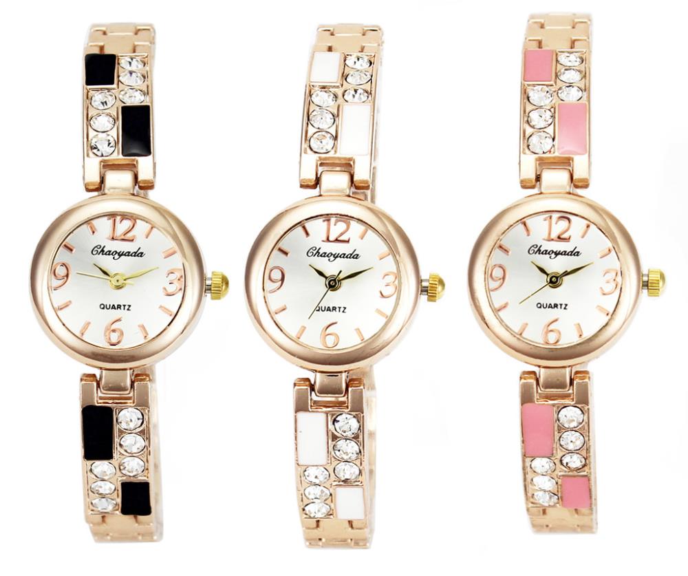3 Color Crystal Stainless Steel Women Necklace Watch Ladies Chain Bracelet Quartz Wrist Watches