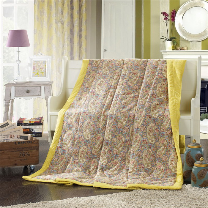 Pastoral Style Yellow Quilt,100 Cotton Spring/Summer Bedspreads for