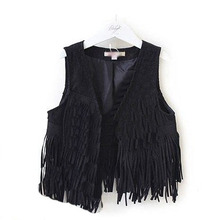 2015 Summer waistcoat for Kids casual vest girls black brown One Piece Clothes Sleeveless Tassel Vest