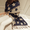 2016 New Fashion Brand Winter Pentagram Sided Thick Winter Long Navy Star Shawl Warm Scarves For