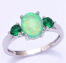 Luxury Bright Color Wholesale Jewelry Green Fire Opal Emerald 925 Silver Stamp Ring Size 7 / 8 / 9 OJ5315