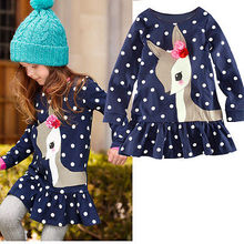 Deer Polka Dots Girl Dress Children Kids Clothing Long Sleeve Cotton Top T-Shirt Hot Selling