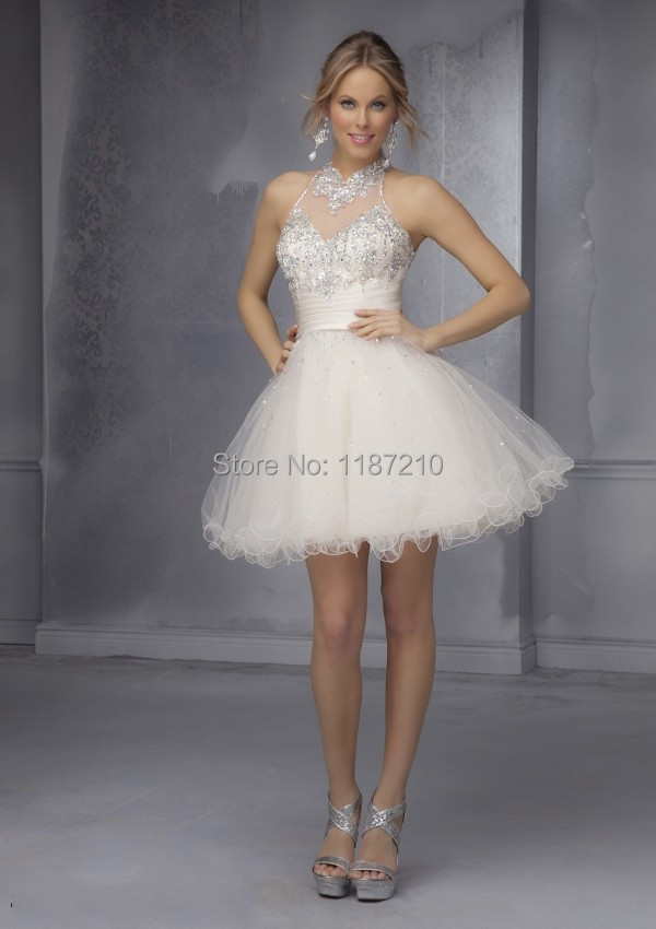 Turmec Short Ivory Halter Wedding Dress