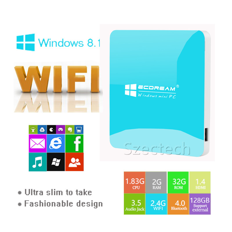MINI PC TV Box with quad-core Windows 8.1 OS 2GB RAM 32GB ROM Slim Intel Minipc Computer HD Graphic wireless bluetooth as tablet