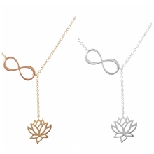 2016 New Arrival Infinity Lotus Lariat Pendant Necklace for Women Cute Long Chain Lotus Flower Jewelry