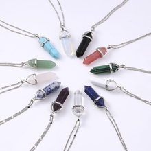 2016  Women Fashion Vintage Pendants Bullet Crystal Necklace Natural Stone Quartz Necklaces Bijoux Jewelry Collares Chain