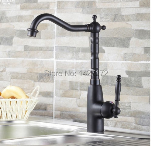 Wholesale And Retail Deck Mounted Oil Rubbed Bronze Kitchen Faucet Single Handle Swivel Spout Sink Mixer Tap