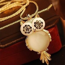 New Brand Fashion Charms Crystal Owl Necklace Gem Cubic Zircon Diamond 18K Gold Long Chain Necklaces