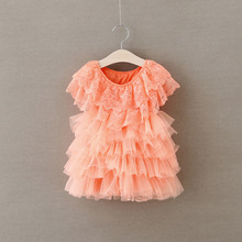 EMS DHL Free 2016 Summer New Girl Princess Dress Lace Tiers Layer Dress Flare Sleeve Party Dress Children Clothing