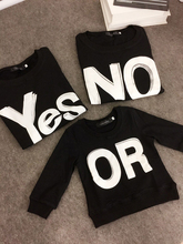Free shipping 2015 new style family match outfits PARENT-CHILD Family father mother and girls or boys Set yes or no prints