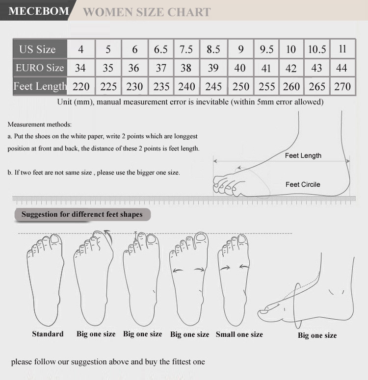Size Chart For Women Sandals