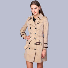 2016 London Fashion Brand double breasted leather buckle Trench Classic European Trench Coat Double Breasted Women Pea Coat