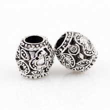 Sliver Beads Round shape lovely with heart bead Chamilia Spacer European Murano Czech Bead Charm Fit