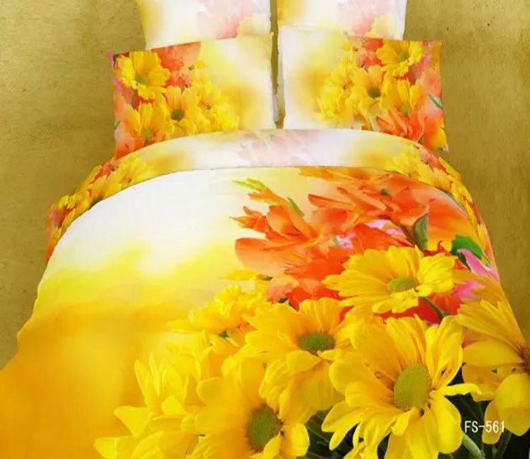 3D Yellow daisy bedding sets floral queen size quilt duvet cover bed in