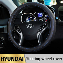 genuine leather Car Steering Wheel Cover hyundai tucson accent i30 solaris elantra getz santa fe ix35 i20 i10 car accessories