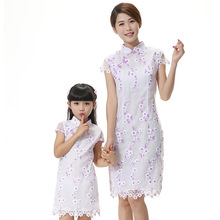 Mom And Daughter Dress Summer 2016 New Short Sleeve Net Yarn Fashion Family Clothing Girl And Women Cheongsam