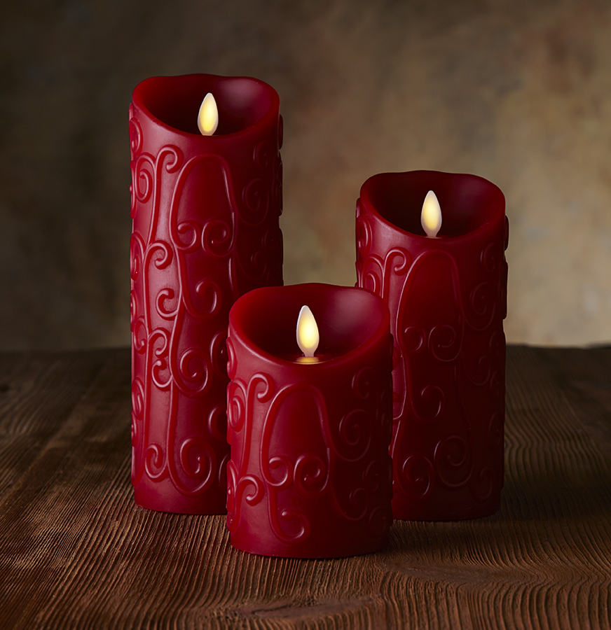Luminara 5 inch Wax LED Flameless Candle (Red/Burgundy - Scent) .