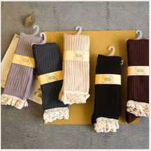 5 solid color lace top thigh high over knee high quality cotton long thick autumn winter knitted ladies women brand stocking