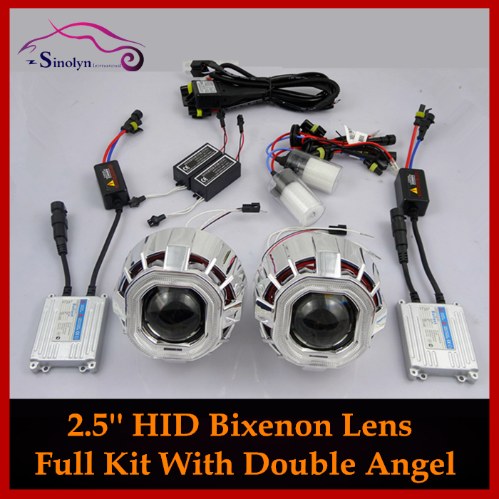 Car Styling Square Double Angel Eyes Halo HID Bi-xenon Headlight Projector Lens Xenon Headlamp Lenses Light Full Kit H4 H7