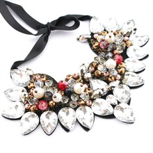 2016New design Brand Ribbon Chain Rhinestone Necklace Unique Statement Necklace For Women Jewelry