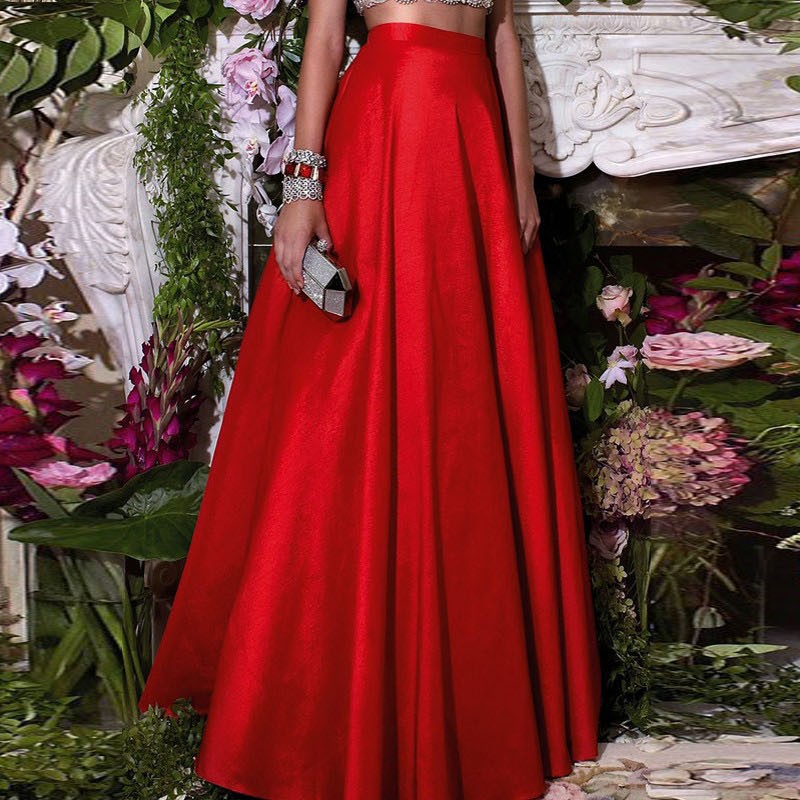 red evening skirt