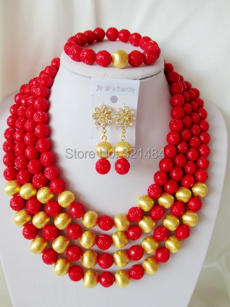 African Beads Artificial Coral Jewelry Set Nigerian Wedding Coral Jewelry Set Chunky African Jewelry Set Free Shipping CRB-1203