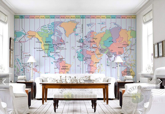 Custom Photo Wallpaper World Time Zone Map 3d Wallpaper For Living Room Bedroom Tv Hanging Ceiling Background Wall Pvc Wallpaper