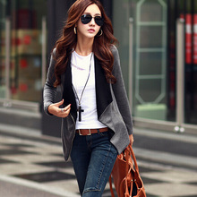 2015 New Fashion Spring new Women s Korean Causal Patchwork Side Zipper jackets Slim Turn Down
