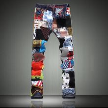 2016 New Summer Style Vintage Printed Jeans Men Fashion Uglybros Motorcycle Jeans High Quality Patchwork Elastic Pants Plus Size