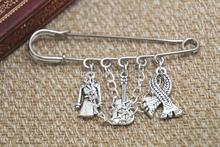 12pcs Sherlock inspired Sherlock Holmes themed charm with chain kilt pin brooch (50mm)