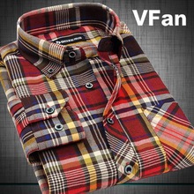 VFan Flannel Men Plaid Shirts 2014 New Autumn Luxury Slim Long Sleeve Brand Formal Business Fashion