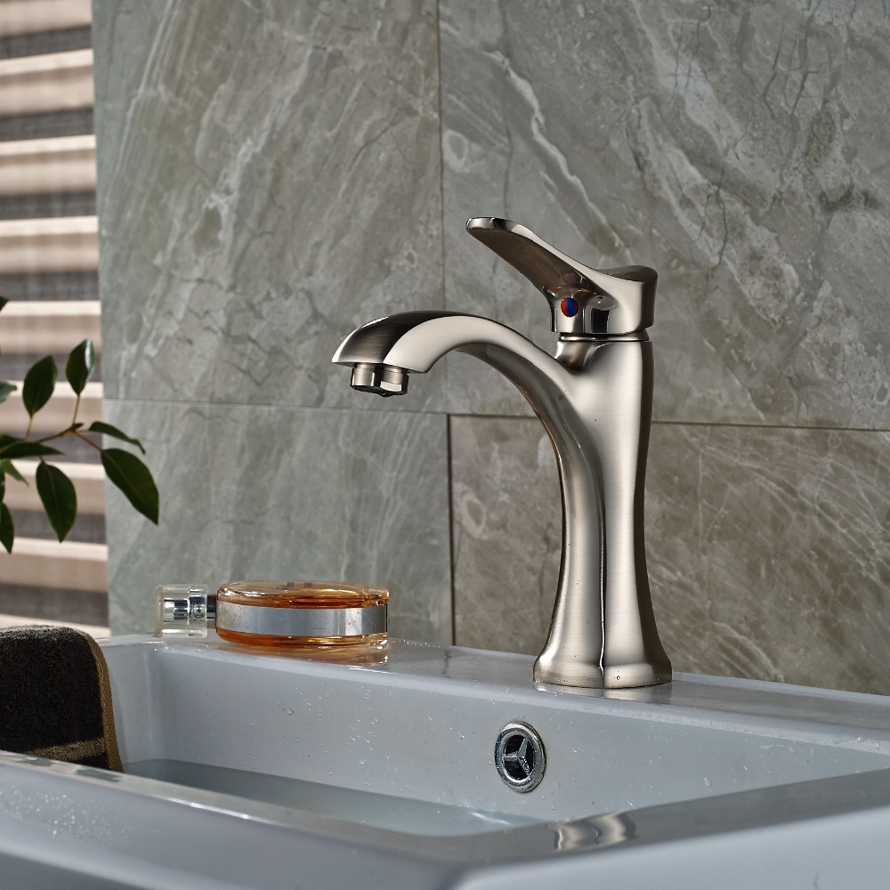 Single Handle Hole Vanity Sink Mixer Tap Brushed Nickel Bathroom Basin Faucet