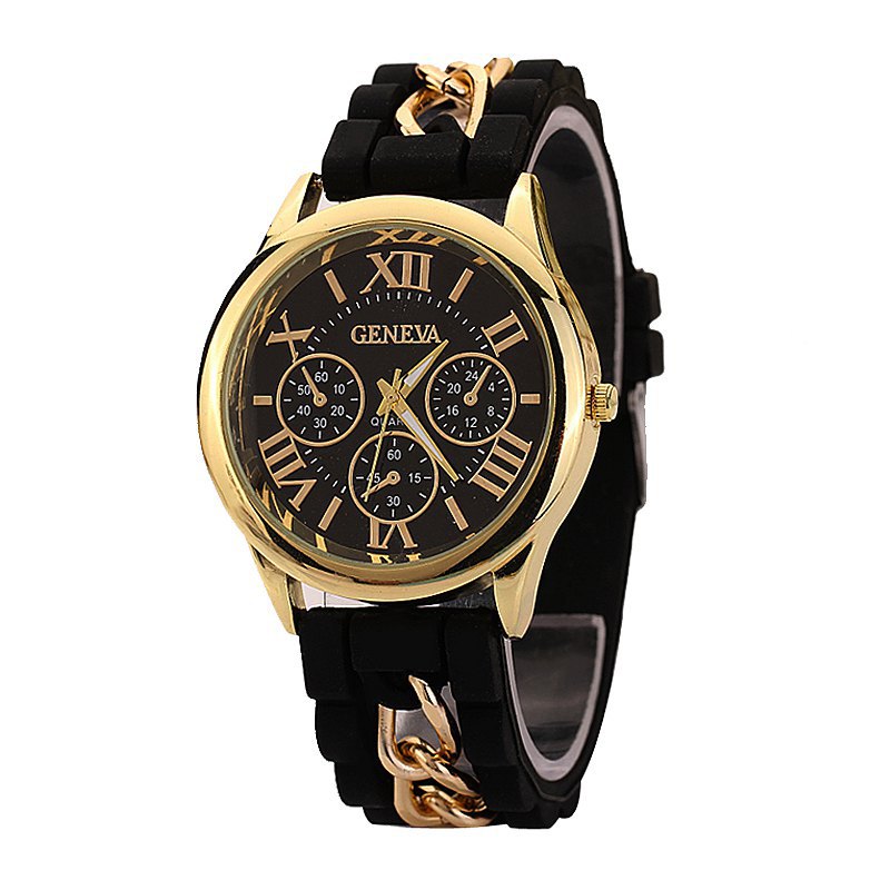 2015 New 13 Colors Silicone Watch Summer Style Geneva Brand Wristwatch Gold Chain Women Dress Watch