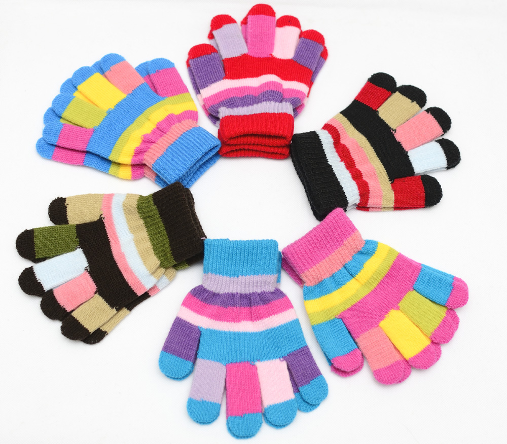 2016 Winter Warm Kids Gloves Fitness Striped Knitted Mittens Gloves
