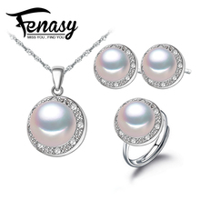 FENASY 100% natural Pearl set, jewelry sets 925 silver pearl necklace and earrings for women white top quality