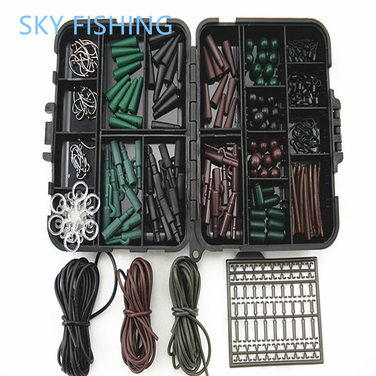 Assorted Carp Fishing Accessories Tackle Boxes for Hair Rig Combo box with Hooks,Rubber Tubes, Swivels, Beads, Sleeves,Stoppers
