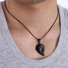 2015 New Jewelry Couple Broken Heart choker Necklaces Black Cord Necklace Stainless Steel Engrave Love You