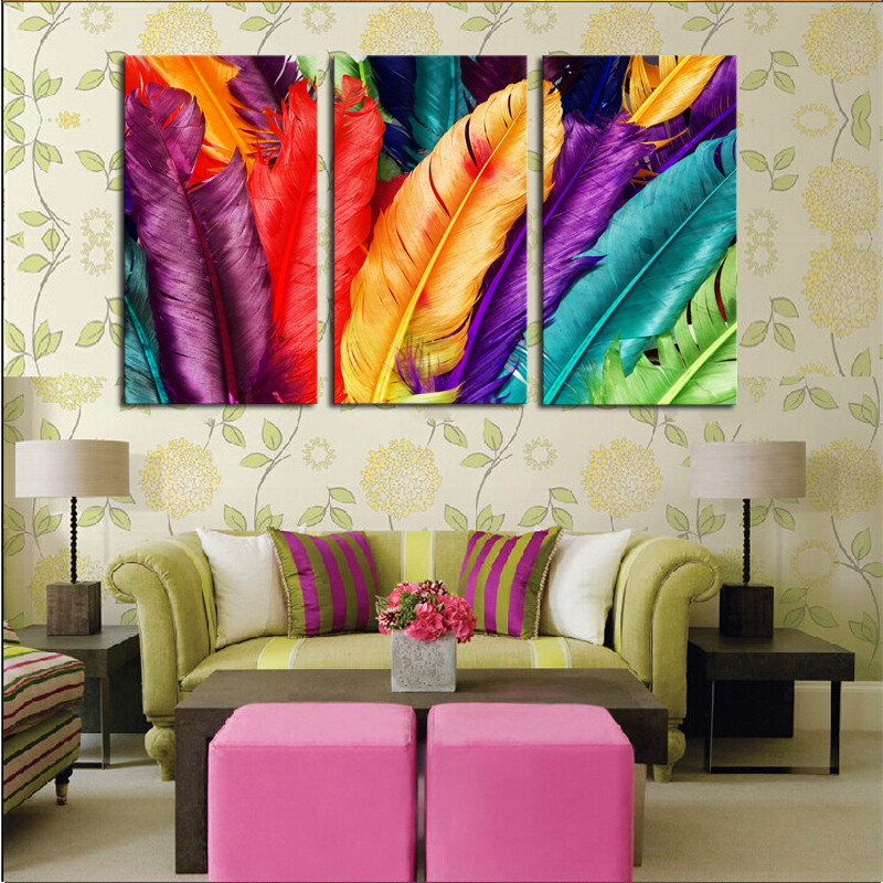 3 piece fresh look color feather modern home wall decor painting