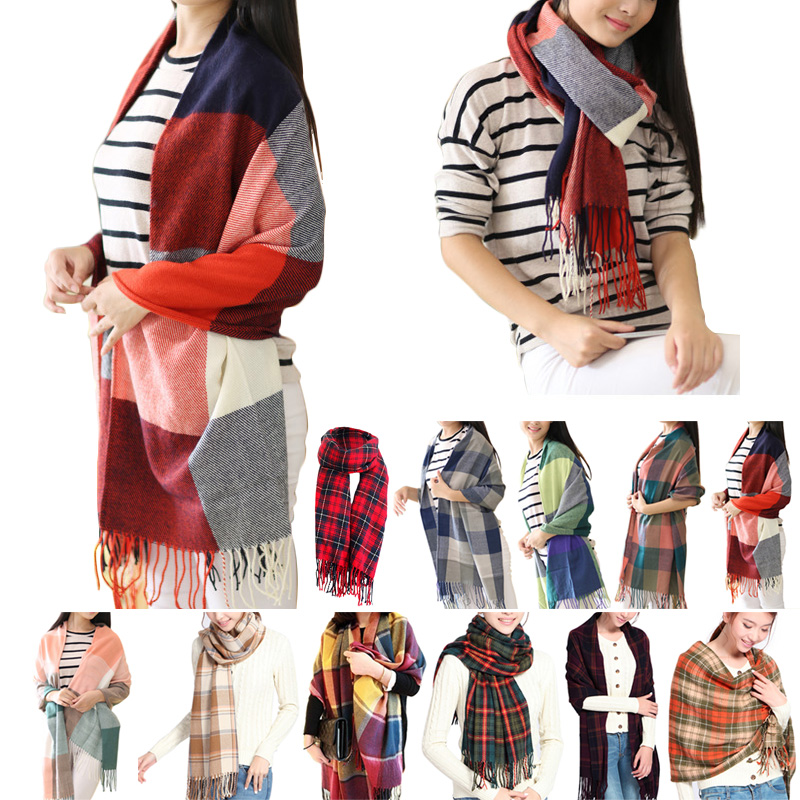 2016 Women Fashion Winter Warm Plaid Scarf Ladies Artificial Long Wrap Shawl font b Tartan b