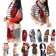 2016 Women Fashion Winter Warm Plaid Scarf Ladies Artificial Long Wrap Shawl Tartan Knit Scarves 11 Colors Freeshipping C1