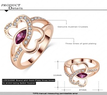 LZESHINE Brand Eternity Love Ring Real 18K Rose Gold Plt Double Heart Ring Inlay Genuine SWA
