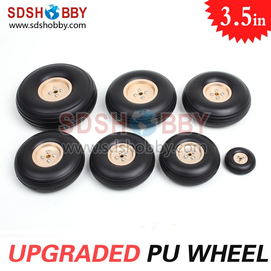 3.5in/89mm PU Wheels RC Airplane Wheels Upgraded PU Wheels with Golden Aluminum Hub D89*H31*5mm