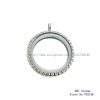 copy stainless steel 5pcs Magnetic floating locket zinc alloy with rhinestone Round shape Glass Floating Locket